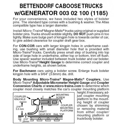 Micro Trains 003 02 100 - N Scale Swing Motion Caboose Truck w/ Generator, no coupler (1pair)