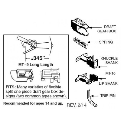 Micro Trains 001 30 014 - N Scale Universal Truck Mount Couplers - Long T Shank (2 Pairs)