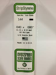 Evergreen Scale Models 144 Opaque White Polystyrene Strips 14in .04x.08 (10pcs pkg)