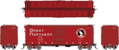 Rapido 155002-6 - HO 40Ft Boxcar w/ Early Improved Dreadnaught Ends - Great Northern (Chinese Red...