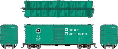 Rapido 155003-2 - HO 40Ft Boxcar w/ Early Improved Dreadnaught Ends - Great Northern (Glacier Gre...