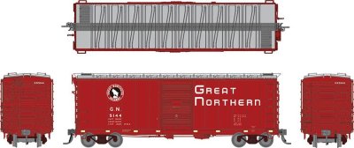 Rapido 155008-2 - HO 40Ft Boxcar w/ Late Improved Dreadnaught Ends - Great Northern (Chinese Red)...