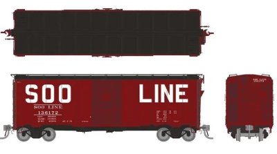 Rapido 180002 - HO 1937 AAR 40Ft Boxcar - Square Corner Ends - SOO Line (6pkg)