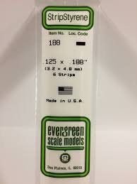 Evergreen Scale Models 188 Opaque White Polystyrene Strips 14in .125x.188 (6pcs pkg)