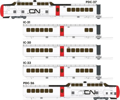 Rapido Trains 203505 - HO UAC TurboTrain (DC/DCC/Sound): CN Rail - 5 Car Set