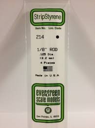 Evergreen Scale Models 214 - OD White Polystyrene Rod .125In x 14In (4 pcs pkg)