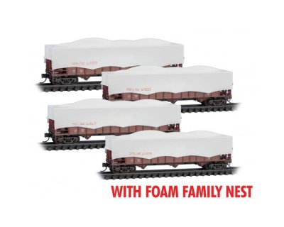 Micro Trains 98302239A - N Scale 100-Ton 3-Bay Ribside Open Hopper w/Tarps 4-Pack - (FOAM) - SOO ...