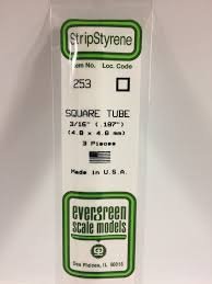 Evergreen Scale Models 253 - Opaque White Polystyrene Square Tubing .188In x 14In (3 pcs pkg)