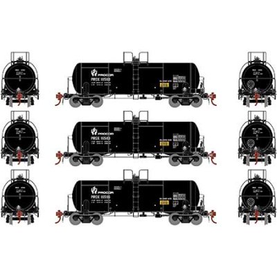 Athearn Genesis G25758 - HO 13,600 Gallon Acid Tank Car - Procor/Black (PROX) (3pkg)