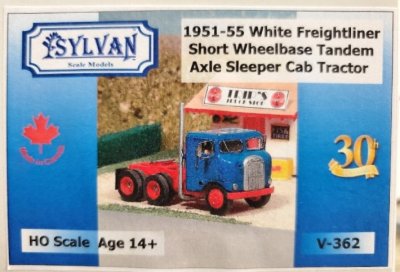 Sylvan Scale Models V-362 HO Scale - 1951-55 White Freightliner Tandem Axle Sleeper Cab Tractor -...