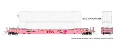 Rapido 401054 - HO 53Ft Gunderson Husky-Stack Well Car & Containers - TTX (On Track for a Cure) #...