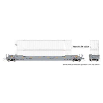 Rapido 401055-3 - HO 53Ft Gunderson Husky-Stack Well Car & Containers - Arkansas & Oklahoma AOK #...