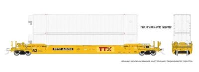 Rapido 401063-1 - HO 53Ft Gunderson Husky-Stack Well Car & Containers - TTX (Patched Logo) #64525...