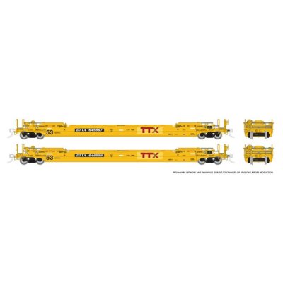 Rapido 401064-1 - HO 53Ft Gunderson Husky-Stack Well Car - TTX (Patched Logo) (2pkg) #645887, 646...