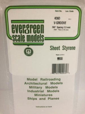 Evergreen Scale Models 4060 0.60in Opaque White Polystyrene V Groove Siding (1sheet)