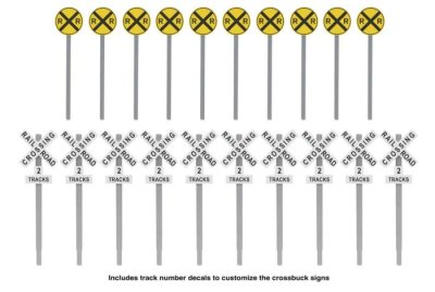 Walthers SceneMaster 4197 - HO Railroad Crossing Signs - Modern Advance Warning & Crossbucks - 10...