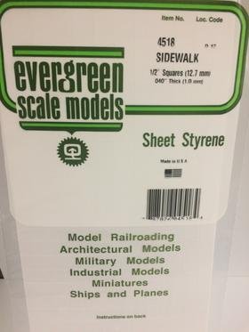 Evergreen Scale Models 4518 - 1/2in x 1/2in Opaque White Polystyrene Sidewalk (1 Sheet)