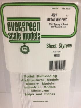 Evergreen Scale Models 4521 - .040in x .1875in Opaque White Polystyrene Standing Seam Roofing (1 ...