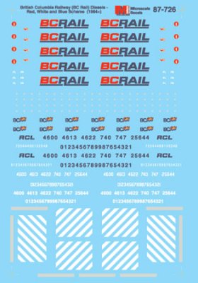 Microscale Railroad Decal Set British Columbia Railway (BCOL) BC Rail -Diesels 1990+ 87-726