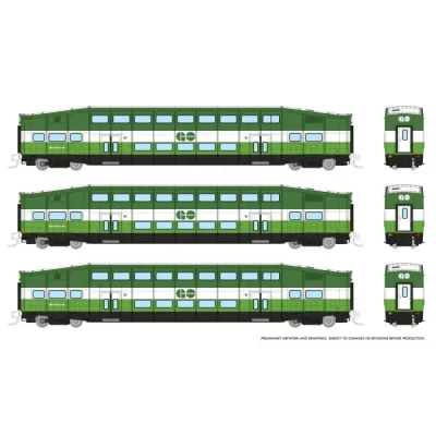 Rapido 546018 - N Bilevel Commuter Car -  Go/Metrolinx (Toronto) - (Set #3) - (Coaches: 2002 2065...