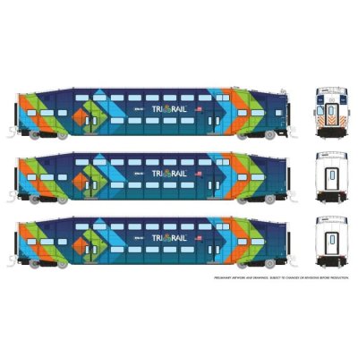 Rapido 546028 - N Bilevel Commuter Car -  Tri Rail (Miami) - (Set #1) - (Cab: 501 Coaches: 1004 1...