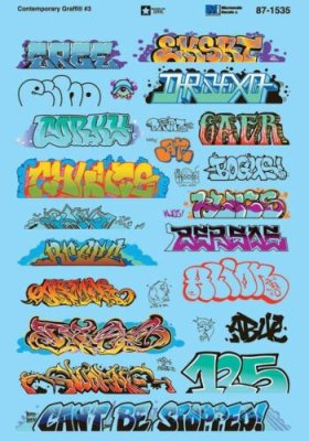 Microscale 601535 - N Scale Graffiti Decal Set - Contemporary Graffiti Set #3 - Waterslide Decals