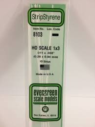 Evergreen Scale Models 8103 - Opaque White Polystyrene HO Scale Strips (1x3) .011In x .033In x 14...