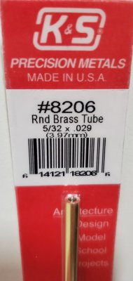 K&S Engineering 8206 All Scale - 5/32 inch OD Round Brass Tube - 0.029inch Thick x 12inch Long