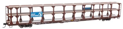 Walthers Mainline 8210 - HO 89Ft Flatcar w/Tri-Level Open Auto Rack - Great Northern Rack/ Traile...