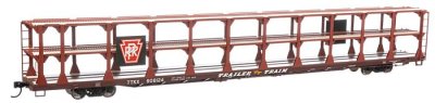 Walthers Mainline 8215 - HO 89Ft Flatcar w/Tri-Level Open Auto Rack - Pennsylvania Railroad PRR R...