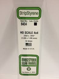 Evergreen Scale Models 8404 - Opaque White Polystyrene HO Scale Strips (4x4) .043In x .043In x 14...