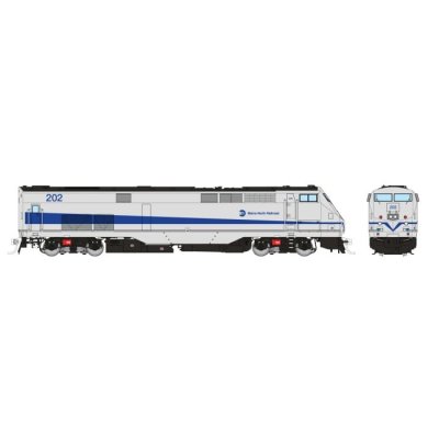 Rapido 85009 - HO GE P32AC-DM (DC/Silent): Metro North - Silver/Blue Stripe: #202