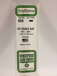 Evergreen Scale Models 8608 - Opaque White Polystyrene HO Scale Strips (6x8) .066In x .090In x 14...