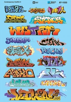 MicroScale 601533 - N Scale Graffiti Decal Set - Contemporary Graffiti #1 - Waterslide Decals