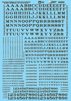 Microscale 90002 - HO Alphabets - Railroad Roman - Black - Waterslide Decals