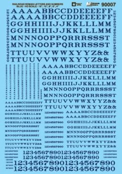 Microscale 90007 - HO Alphabets - Railroad Roman - Blue - Waterslide Decals