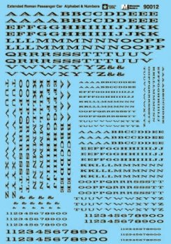 Microscale 90012 - HO Alphabets - Extended Railroad Roman - Black - Waterslide Decals