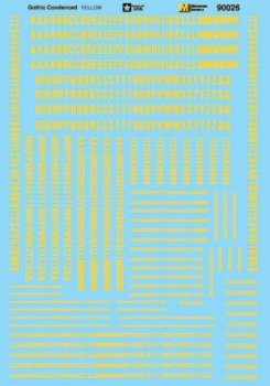 Microscale 90026 - HO Alphabets - Condensed Gothic - Yellow - Waterslide Decals