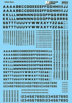 Microscale 90052 - HO Alphabets - Block Gothic - Black - Waterslide Decals