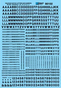 Microscale 90102 - HO Alphabets - Railroad Gothic - Black - Waterslide Decals