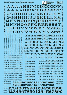 Microscale 90122 - HO Stencil Railroad Roman - Alphabet & Numbers - Black - Waterslide Decals