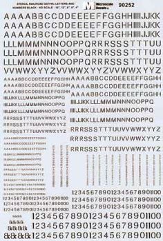 Microscale 90252 - HO Alphabet & Number - Stencil Gothic Railroad - Black - Waterslide Decals