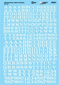 Microscale 90331 - HO Railroad Roman - Letters & Numbers (White) 22inch-24inch - Waterslide Decal...