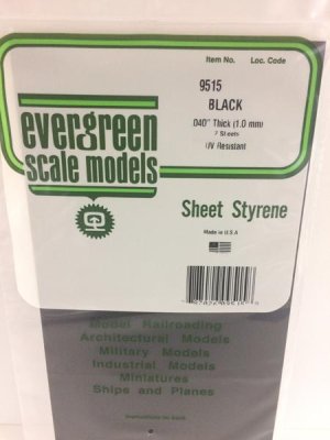 Evergreen Scale Models 9515 - Plain Opaque Black Polystyrene Sheet .040In x 6In x 12In (2 pcs pkg...