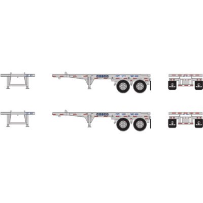 Athearn HO 27916 20 Ft Container Chassis, COSCO - 2 units