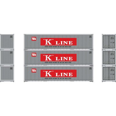 Athearn 63393 - HO 40Ft Smooth Side Containers - K-Line KKLU #1 (3pkg)