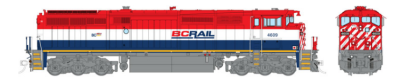 Rapido 24519 - HO Dash 8-40CM - DCC & Sound - BC Rail: R/W/B w/ Frame Stripe #4621